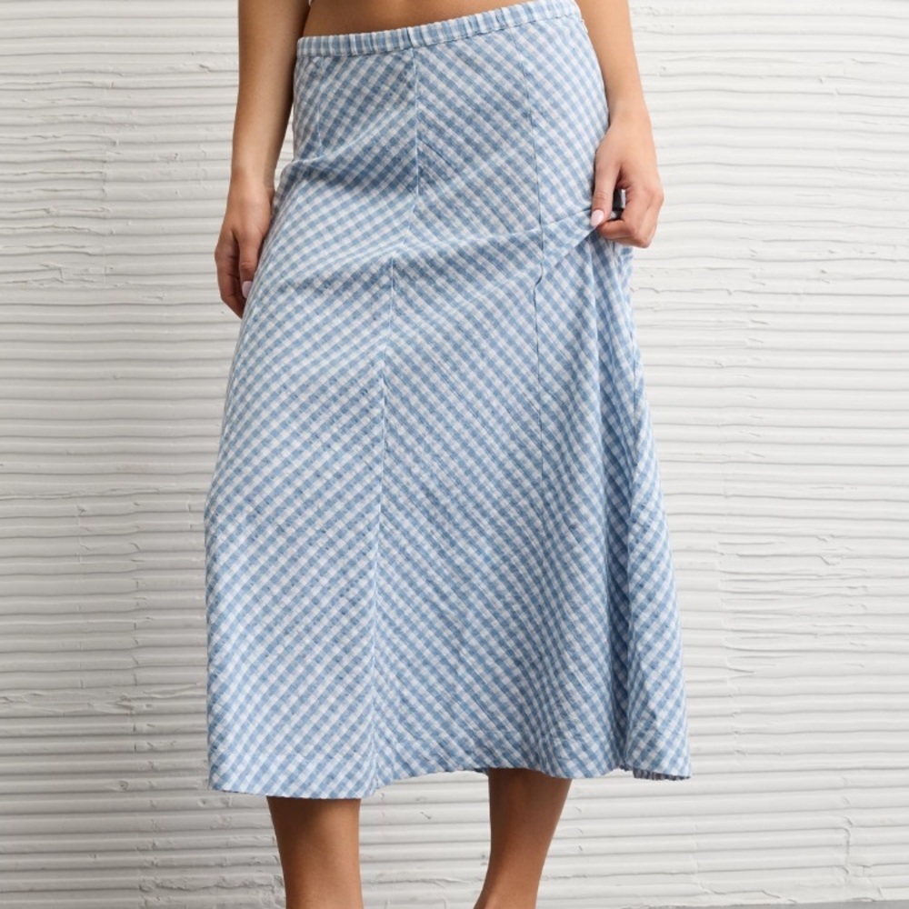 Light Blue Gingham A-Line Women's Skirt